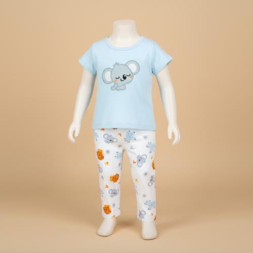 طقم بيجامة قصير أطفال لون رمادي تصميم الكوالا قطعت...