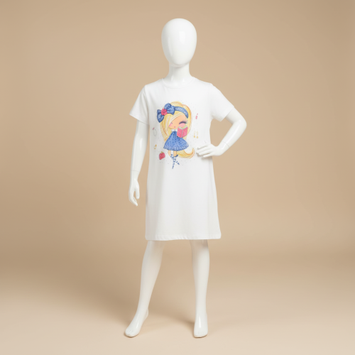 بيجامة-روب أطفال لون ابيض تصميم كرتون بناتي CA001