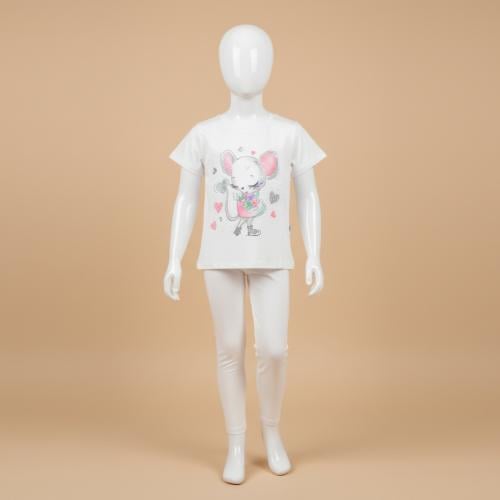 طقم بيجامة أطفال لون لبني تصميم كرتون بناتي قطعتين...