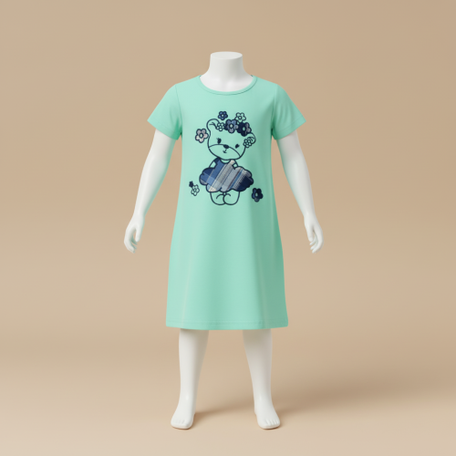 بيجامة-روب أطفال لون تركواز تصميم قطة بناتي CA008