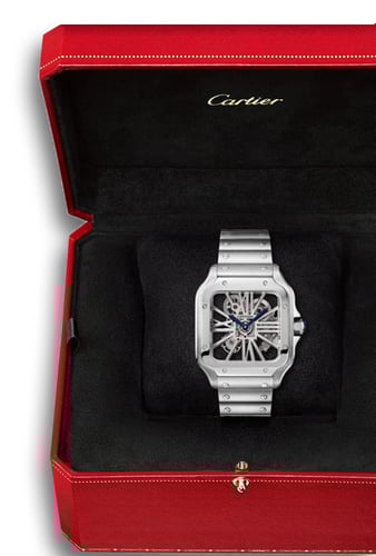 ساعة "سانتوس دو كارتييه" سكيلتون فضي