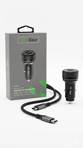 شاحن سيارة W-Line VC230 فاست تشارج 30W مع كيبل Typ...