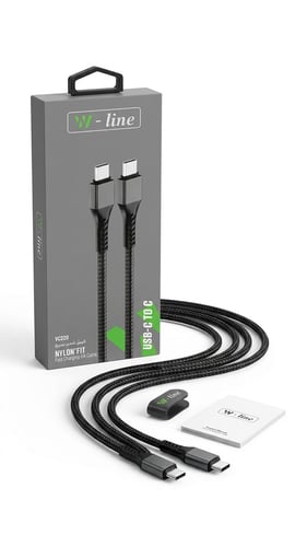 كيبل شحن سريع W-LINE USB-C to C نايلون مضفر 6A متو...