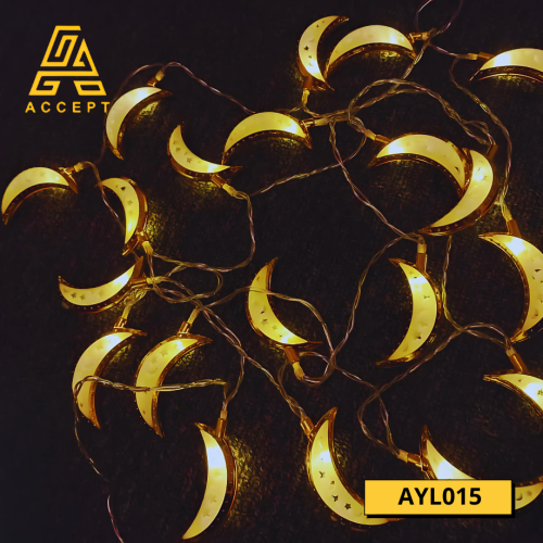 زينة رمضان LED على شكل هلال مضيئ بإضاءة صفراء دافئ...