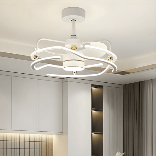 نجف مروحة لون أبيض بـ 3 اضاءات مع ريموت تحكم بـ 6...