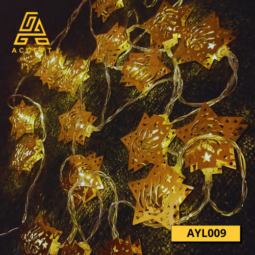 زينة رمضان LED على شكل نجوم مضيئة بإضاءة صفراء داف...