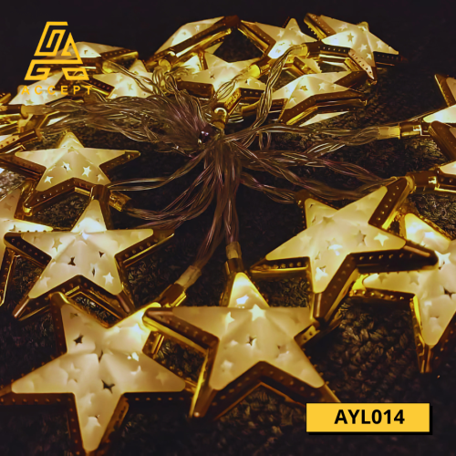 زينة رمضان LED على شكل نجوم مضيئة بإضاءة صفراء داف...