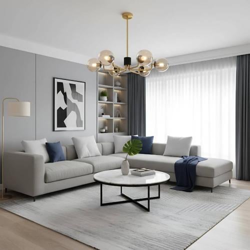 نجف مودرن LED أسود + ذهبي مع ستة كرات عسلية قاعدة...