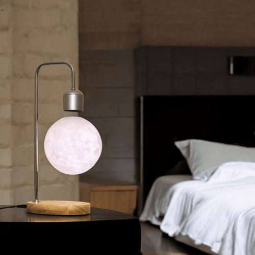 أباجورة قمر عائمة مغناطيسية، قاعدة فضية، لمس، إضاء...