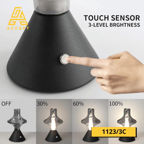 اباجورة سوداء أنيقة تعمل باللمس مع تحكم تدريجي في...