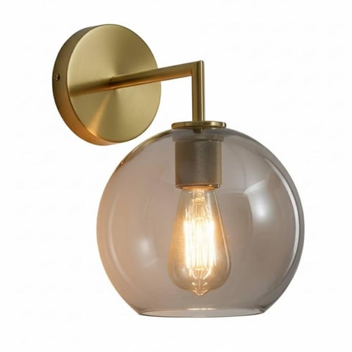 ابليك جداري مودرن ذهبي مع كرة زجاجية بلون رمادي