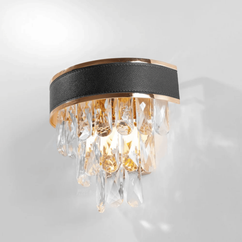 إنارة جدارية شحن بطارية جلد بلون أسود بإطار ذهبي م...