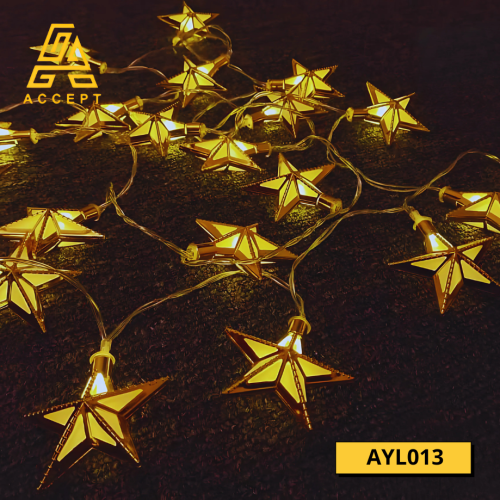 زينة رمضان LED على شكل نجوم مضيئة بإضاءة صفراء داف...