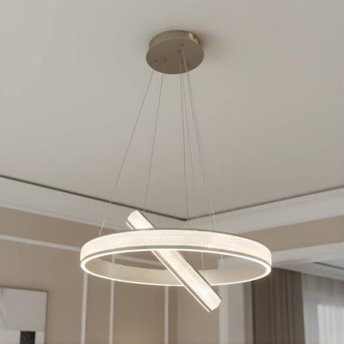 ثريا LED حلقية متقاطعة معلقة مودرن دائرية بلون فضي...