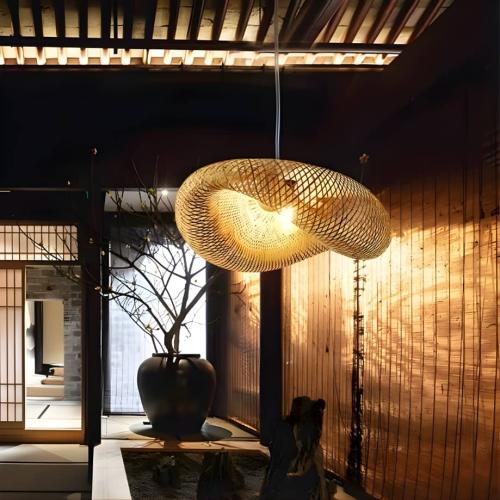 ثريا معلقة حلزوني من الخيزران مقاس 50 سم