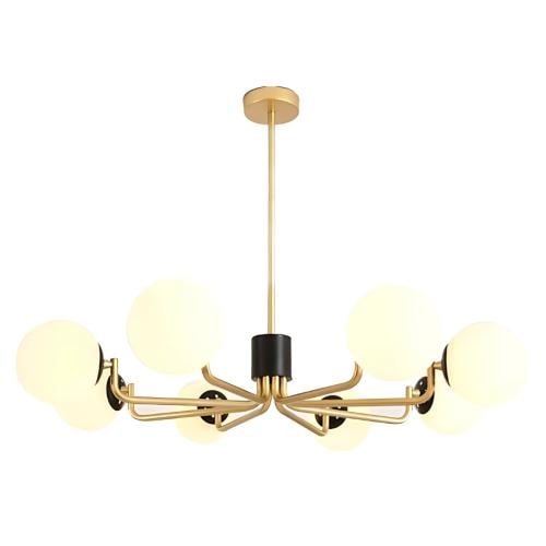 نجف مودرن LED أسود + ذهبي مع ثمانية كرات بيضاء قاع...