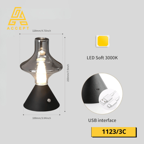 اباجورة سوداء أنيقة تعمل باللمس مع تحكم تدريجي في...