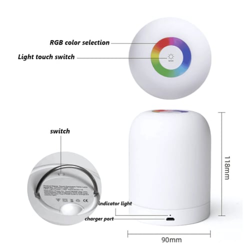 مصباح طاولة شحن LED يعمل باللمس بـ 5 أنماط إضاءة م...