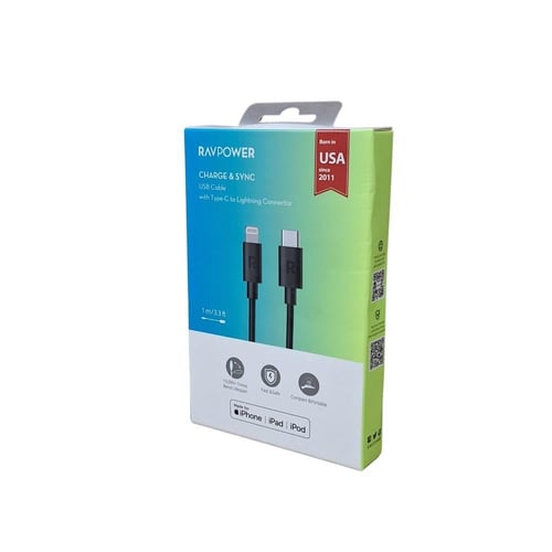 راف باور - كيبل بي دي ايفون اسود -1متر