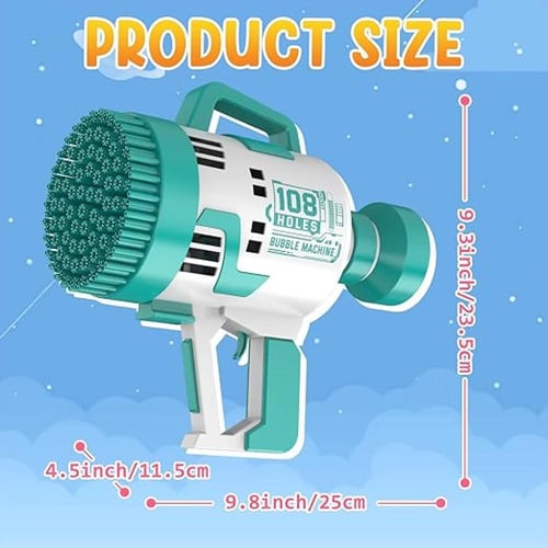 مسدس رشاش فقاعات يعمل بالبطارية - 108 فتحات - أزرق...