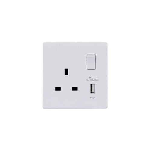 فيش مع مفتاح 13 أمبير ومنفذ USB بيانو أبيض خشبي