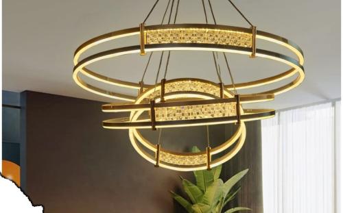 ثريا مودرن LED ثلاثية الحلقات بكريستال فاخر – تصمي...