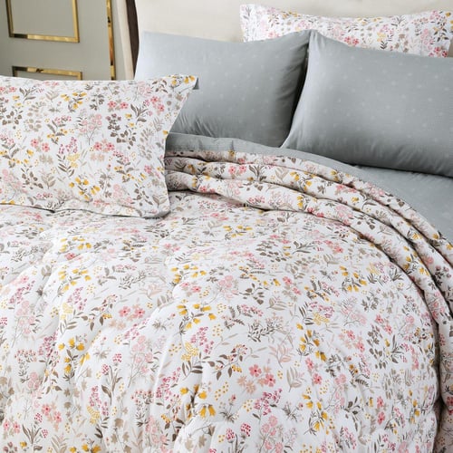 مفرش نوفا صيفي مفرد و نص أبيض تيفاني برسومات الزهو...