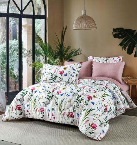 مفرش نوفا صيفي مفرد ونص أبيض ليلكي برسومات الزهور...