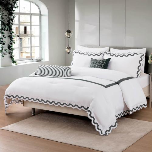 مفرش مراكش صيفي مطرز فاخر أبيض ورصاصي