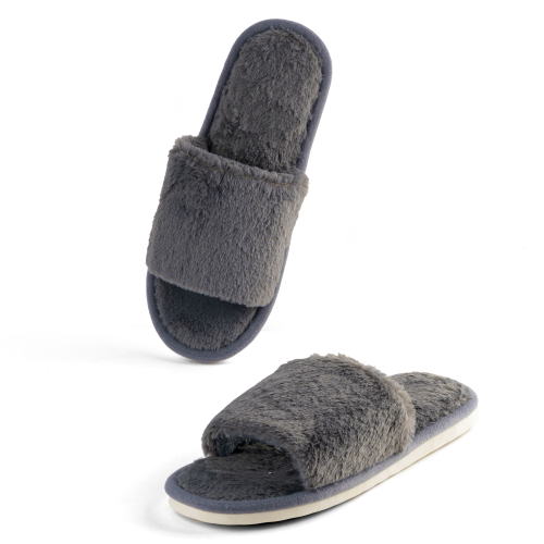 حذاء منزلي رجالي رصاصي غامق فرو ناعم