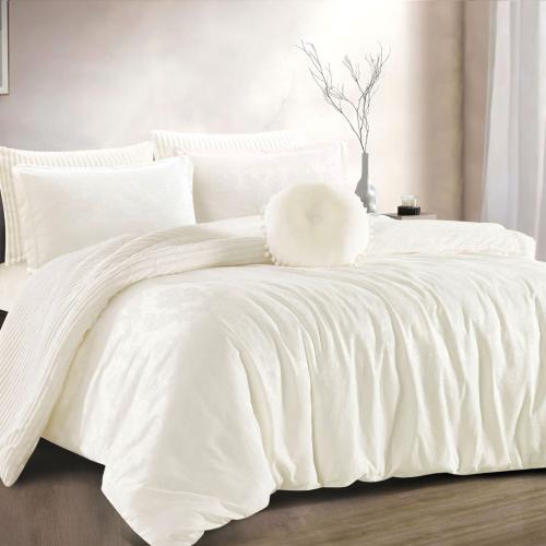 مفرش بيرل شتوي مزدوج جاكارد كريمي فاتح عدد القطع 7