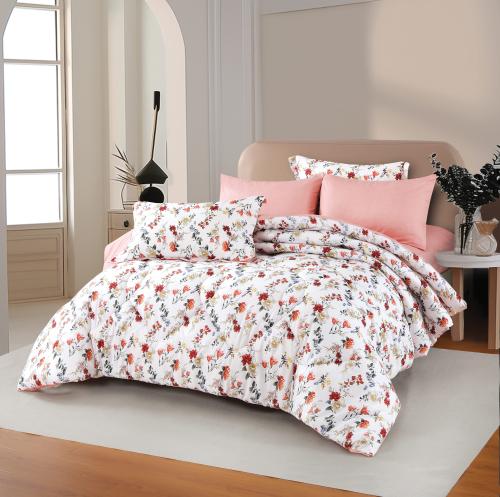 مفرش ديزاير صيفي أبيض وردي برسومات الزهور