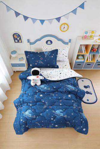 مفرش أطفال تيمون صيفي مفرد ونص أزرق وأبيض برسومات...