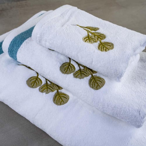 طقم منشفة قطن 100% مطرز أبيض 3 قطع