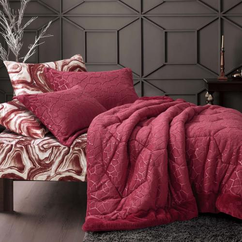 مفرش افلين شتوي مفرد ونص مخمل و فرو عنابي عدد القط...