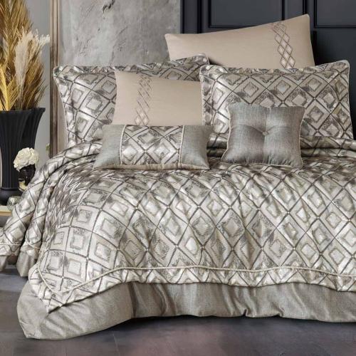 مفرش إنجلش هوم مزدوج قطن فاخر بيج وفضي عدد القطع 8