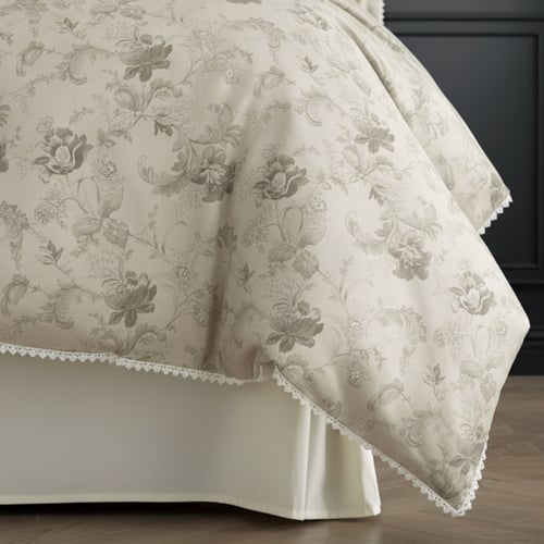 مفرش سرور مزدوج قطن زيتي فاتح برسومات الزهور عدد ا...