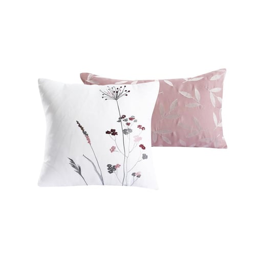 مفرش زمرد صيفي مزدوج مطرز أبيض وردي عدد القطع 12