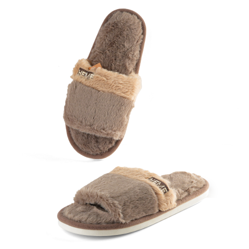 حذاء منزلي رجالي هيم بني فاتح متعدد الألوان فرو نا...