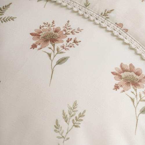 مفرش سرور مزدوج قطن كريمي برسومات الزهور عدد القطع...