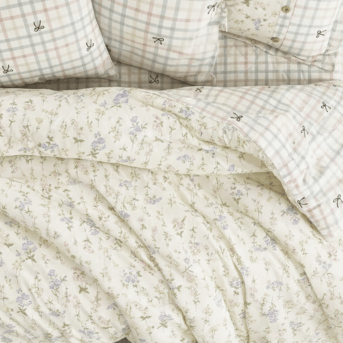 مفرش إنسجام صيفي قطن كريمي برسومات الزهور