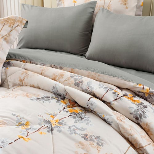 مفرش نوفا صيفي مزدوج بيج وتيفاني برسومات الزهور عد...