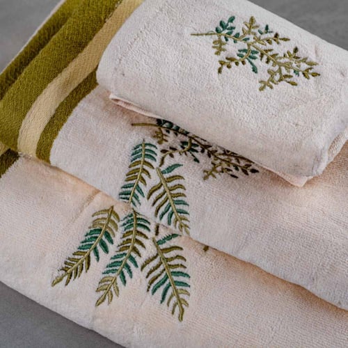 طقم منشفة قطن 100% مطرز كريمي 3 قطع