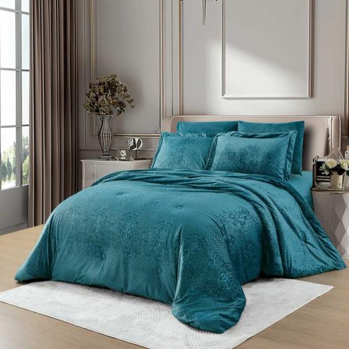 مفرش نارنج شتوي فاخر مزدوج مخمل محفور تركواز عدد ا...