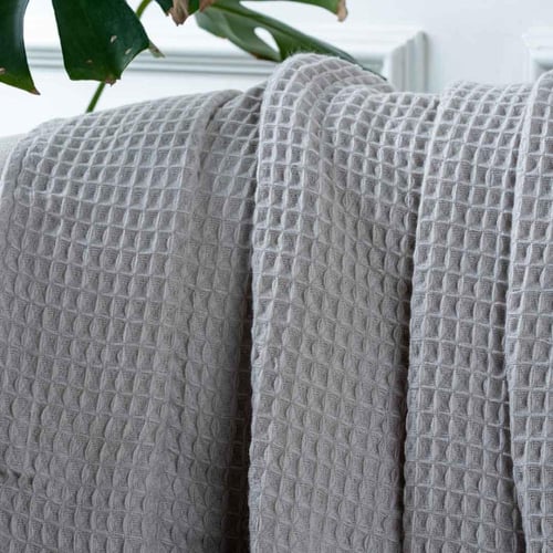 بطانية تيفولي وافل خفيفة صيفي مفرد رصاصي فاتح مقاس...