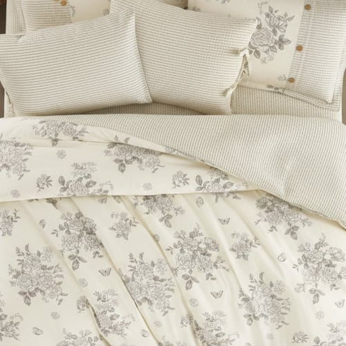 مفرش إنسجام صيفي قطن كريمي فاتح برسومات الزهور