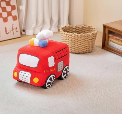 دمية أطفال على شكل شاحنة أطفاء أحمر فرو ناعم