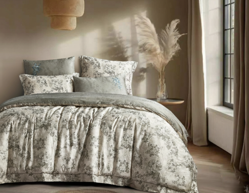 مفرش إشراق صيفي مزدوج قطن تنسل فاخر رصاصي برسومات...