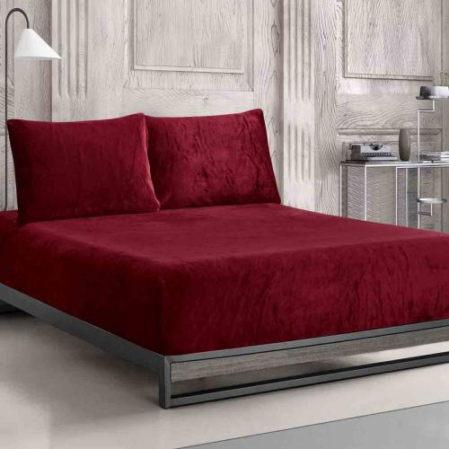 طقم شرشف دفى مطاط شتوي مقاس كوين 160x200 سم , عناب...