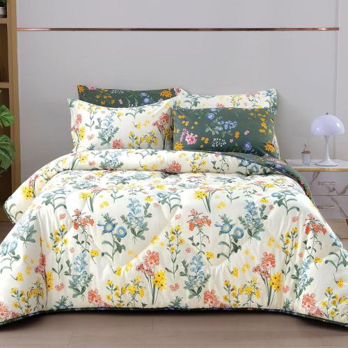 مفرش سمر لاند قطن 100% برسومات الزهور كريمي و أخضر